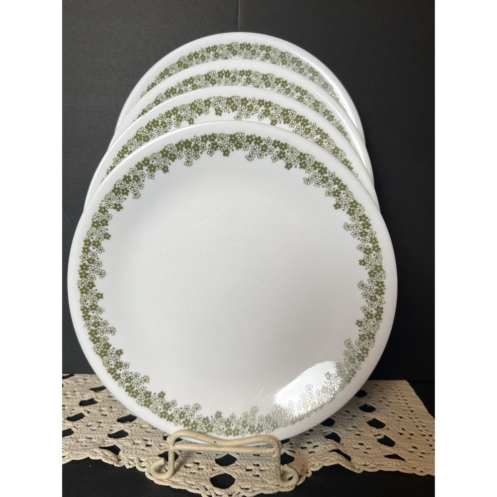 Vintage Corelle Spring Blossom Green Set of 4 Salad Luncheon Plates - 8-1/2"